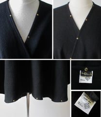 Vintage Black Wool Studded Cape Wrap One Size - Bombshell Bettys Vintage