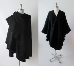 Vintage Black Wool Studded Cape Wrap One Size - Bombshell Bettys Vintage