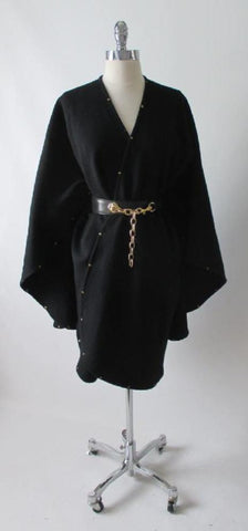 Vintage Black Wool Studded Cape Wrap One Size