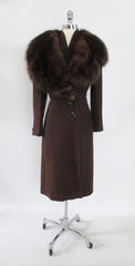 z Vintage 30's Deco Huge Fox Fur Trimmed Textured Wool Coat Jacket L - Bombshell Bettys Vintage