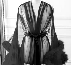 Sheer Marabou Feather Floor Sweeping Dressing Gown / Robe 22