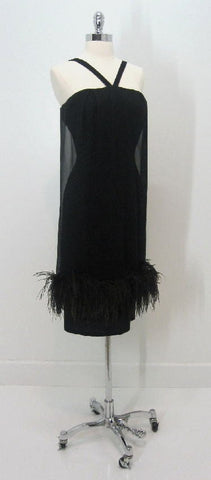 • Vintage 50's 60's Black Feather Sheath Cocktail Party Evening Dress M