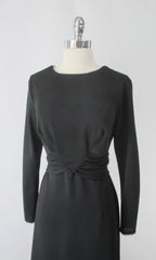 Vintage 70s Black Rhinestone Trim Evening Dress Maxi Gown L