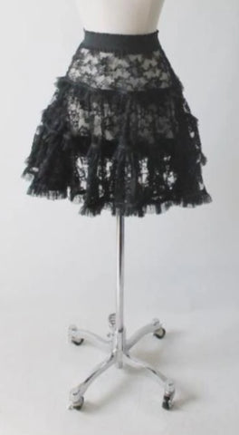 • 80's Karen Alexander Black Lace Mini Slip Petticoat Skirt S
