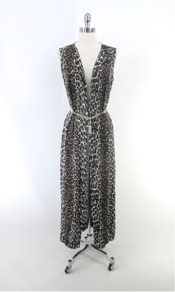 Vintage 60s Evening Leopard Lounging Duster / Robe