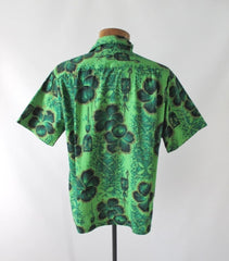 Mens Vintage 50s Green & Gold Hawaiian Shirt L - Bombshell Bettys Vintage