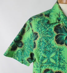 Mens Vintage 50s Green & Gold Hawaiian Shirt L - Bombshell Bettys Vintage