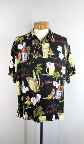 Mens Vintage Hula Girls & Beer Kahala Rayon Hawaiian Shirt 3X