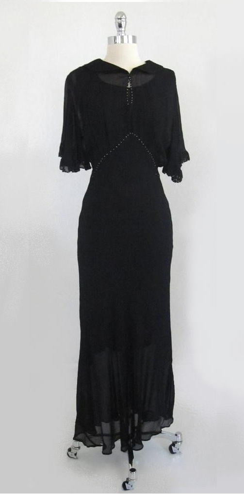 Vintage Inspired 30's 40's Old Hollywood Glamour Black Sheer Dress Evening Gown M - Bombshell Bettys Vintage
