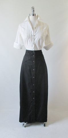 Vintage Style Scully Retro Black Western Long Pearl Snap Skirt XS