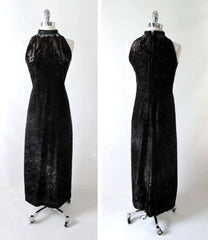 Vintage 60s Black Tinsel Evening Gown Cocktail Party Dress XS
