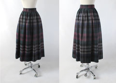 Vintage 70s Evan-Picone Plaid Wool Tea Length Day Skirt S