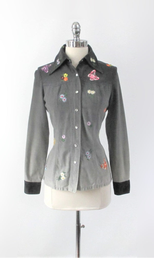 Vintage 70s Ombre Embroidered Western Shirt / Light Jacket S
