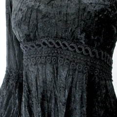 Vintage 90s Black Crushed Velvet Bell Sleeve Mini Dress S