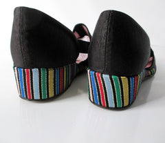 Vintage 30s 40s Black Faille Striped Wedge Slippers Shoes 8 - Bombshell Bettys Vintage