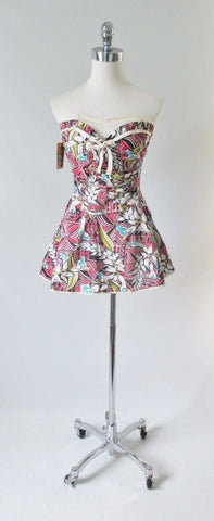 Vintage 50's  Mac Perth Sportswear Tropical Print Skirted Playsuit Swimsuit S