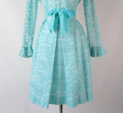 Vintage 60's Tiffany Blue Lace Special Occasion Party Dress L - Bombshell Bettys Vintage