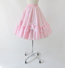 Vintage Pink Ruffle & Bows Full Circle Dolly Skirt M - Bombshell Bettys Vintage