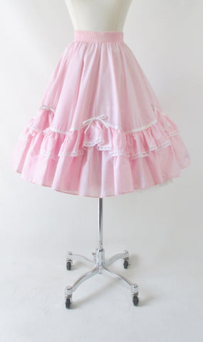 Vintage Pink Ruffle & Bows Full Circle Dolly Skirt M