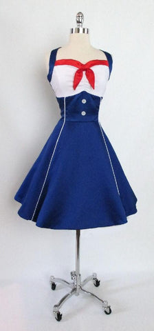 • Vintage Inspired Nautical Sailor / Patriotic Pinup Full Swing Skirt Party Dress M