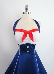 Vintage Inspired Nautical Sailor Patriotic Pinup Full Swing Skirt Party Dress M  UK 12 - Bombshell Bettys Vintage