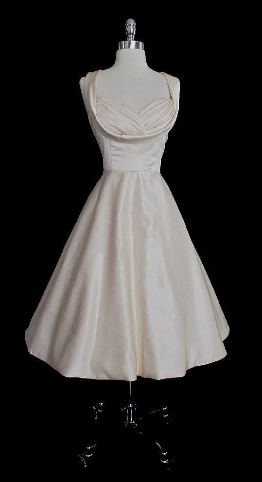 Vintage 50's Inspired Ivory Champagne Party Wedding Special Occasion Dress UK 12 M - Bombshell Bettys Vintage