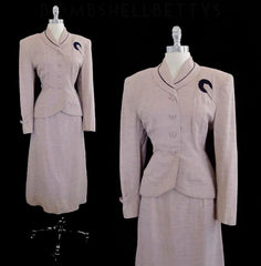 Vintage 1940's WWII Swing Pink Suit Jacket & Skirt Set L - Bombshell Bettys Vintage