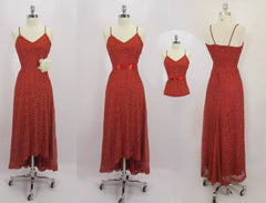 z Vintage 40's Red Lace Fishtail Train Evening Wedding Cocktail Party Gown Dress XS - Bombshell Bettys Vintage