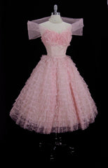 Vintage 50's Candy Pink Lace and Tulle Formal Party Dress M - Bombshell Bettys Vintage