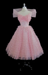 Vintage 50's Candy Pink Lace and Tulle Formal Party Dress M - Bombshell Bettys Vintage