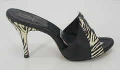 z Vintage 50's 60's Zebra & Black Leather Springolator Mules Heels Shoes 6.5 7 - Bombshell Bettys Vintage