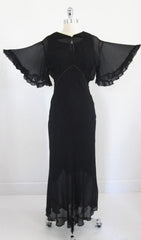 Vintage Inspired 30's 40's Old Hollywood Glamour Black Sheer Dress Evening Gown M - Bombshell Bettys Vintage