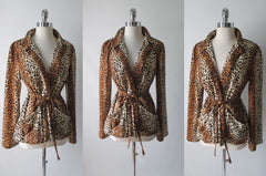 Vintage 70's Soft Leopard Evening Jacket Blazer L - Bombshell Bettys Vintage