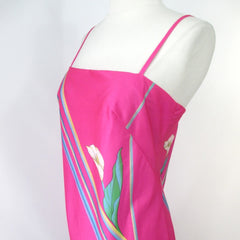 dart vintage dress 70s 1970s maxi pink blue Hawaiian disco dress