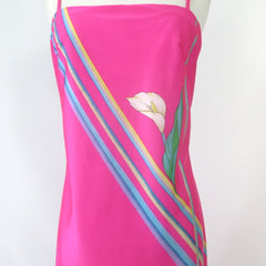 print vintage dress 70s 1970s maxi pink blue Hawaiian disco dress