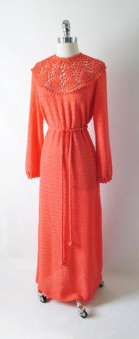 • Vintage 70's Full Length Knit Sweater Dress L XL