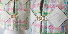 Vintage 60's Pierre Cardin MOD Vinyl Diamond Pastel Tweed Vest S - Bombshell Bettys Vintage