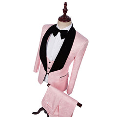 •Vintage Inspired Floral Pattern Retro Blast From The Past 3 Piece Classic Pink Tuxedo - Bombshell Bettys Vintage
