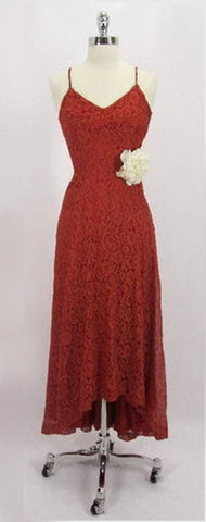 z Vintage 40's Red Lace Fishtail Train Evening Wedding Cocktail Party Gown Dress XS