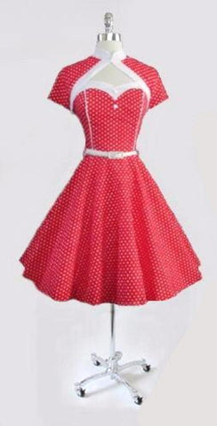 • Vintage 50's Look Red Polka Dot Fit & Flare Dress Matching Bolero L / 14