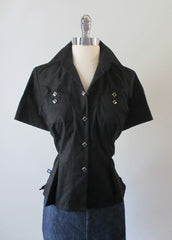 Vintage 50's Style Black Rockmount Ranchwear Short Sleeve Western Shirt Top M - Bombshell Bettys Vintage