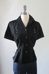 Vintage 50's Style Black Rockmount Ranchwear Short Sleeve Western Shirt Top M - Bombshell Bettys Vintage