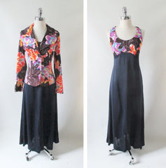 Vintage 70's Floral Maxi Dress & Matching Jacket L - Bombshell Bettys Vintage