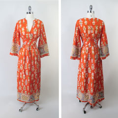 Vintage 60s 70s Evening Bell Sleeve Maxi Dress M