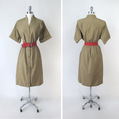 Vintage 80s Jordache Khaki Safari Dress & Matching Belt L