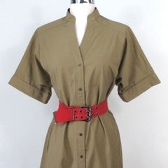 Vintage 80s Jordache Khaki Safari Dress & Matching Belt L