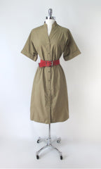 Vintage 80s Jordache Khaki Safari Dress & Matching Belt L