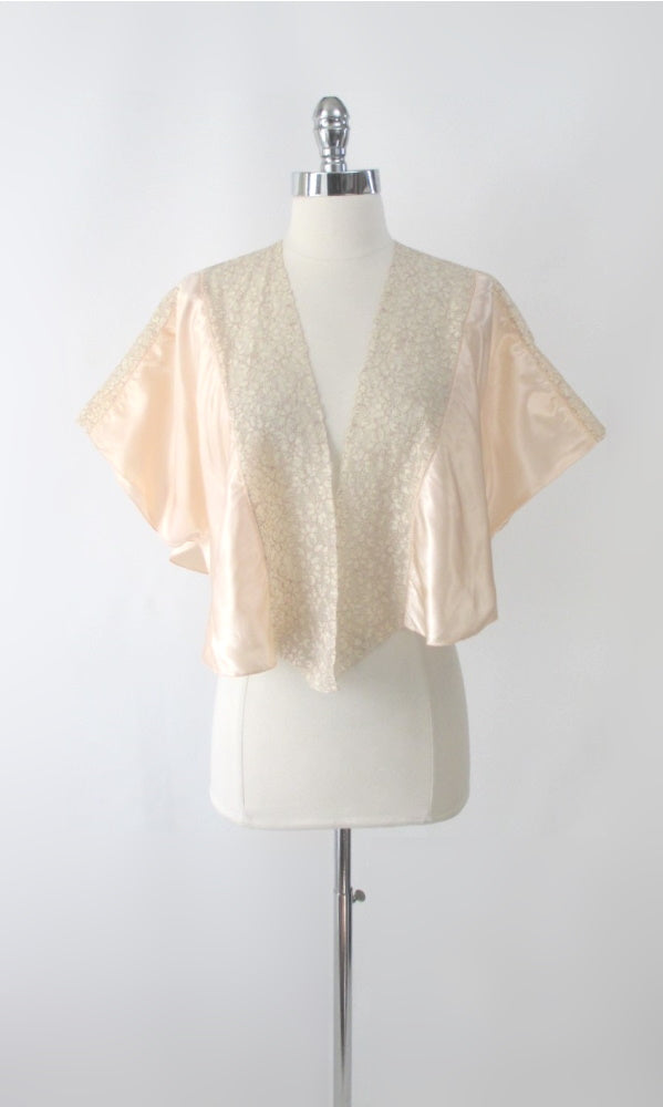 Vintage 30s 40s Angel Sleeve Peach Satin Bed Jacket One Size