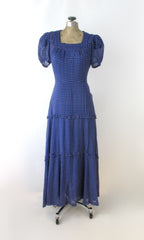 Vintage 30s 40s Sheer Blue Swiss Dot Dress Gown XS