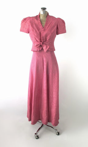 Vintage 40s Pink Gown & Matching Puff Sleeve Bolero XS